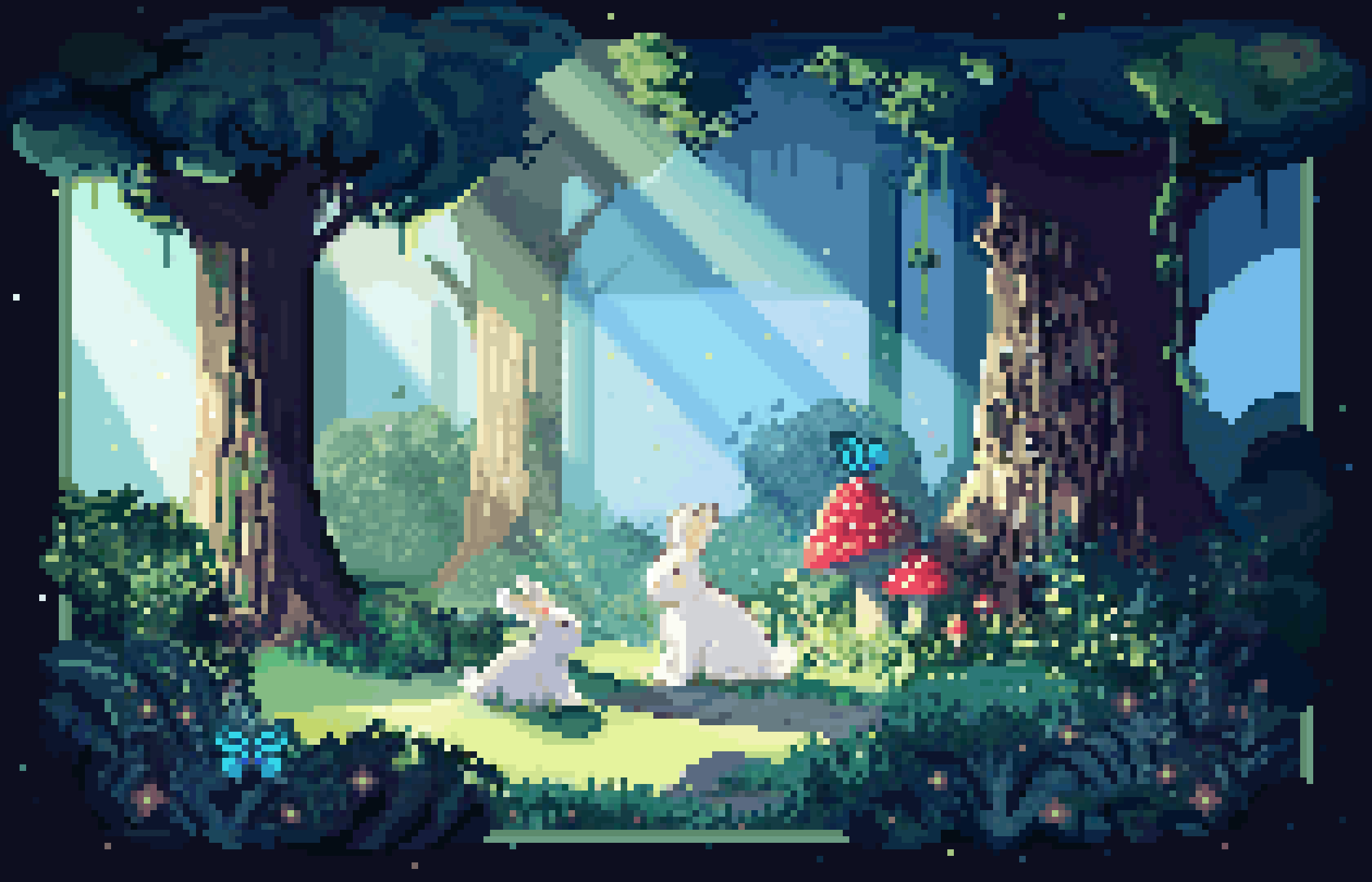 Animated cosy pixel-art family lounge scene